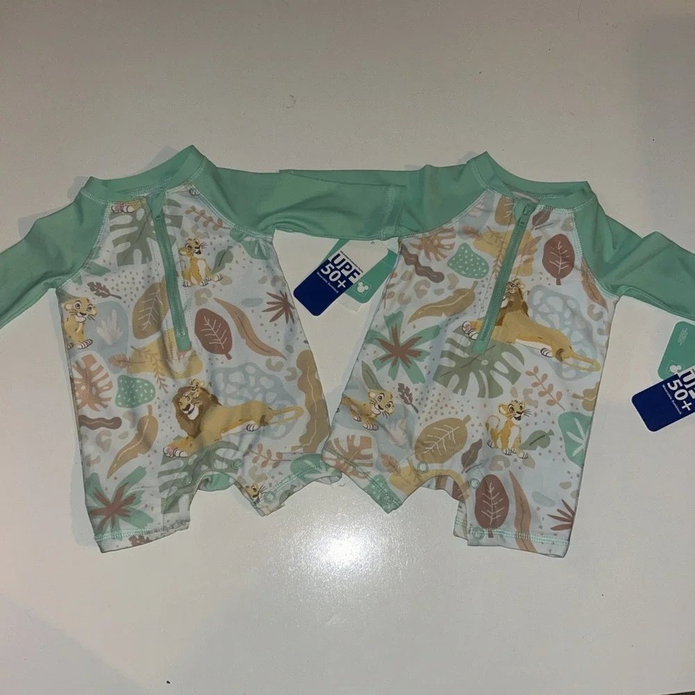 (2suits) Disney Baby Lion King Long Sleeve Rash Guard Swimsuits UPF 50+ 0-3 Mth